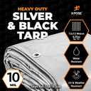Heavy Duty Poly Tarp - 12' X 12' -10 Mil Thick Waterproof, UV Blocking Protective Cover - Reversible Silver and Black - Laminated Coating - Grommets - by Xpose Safety