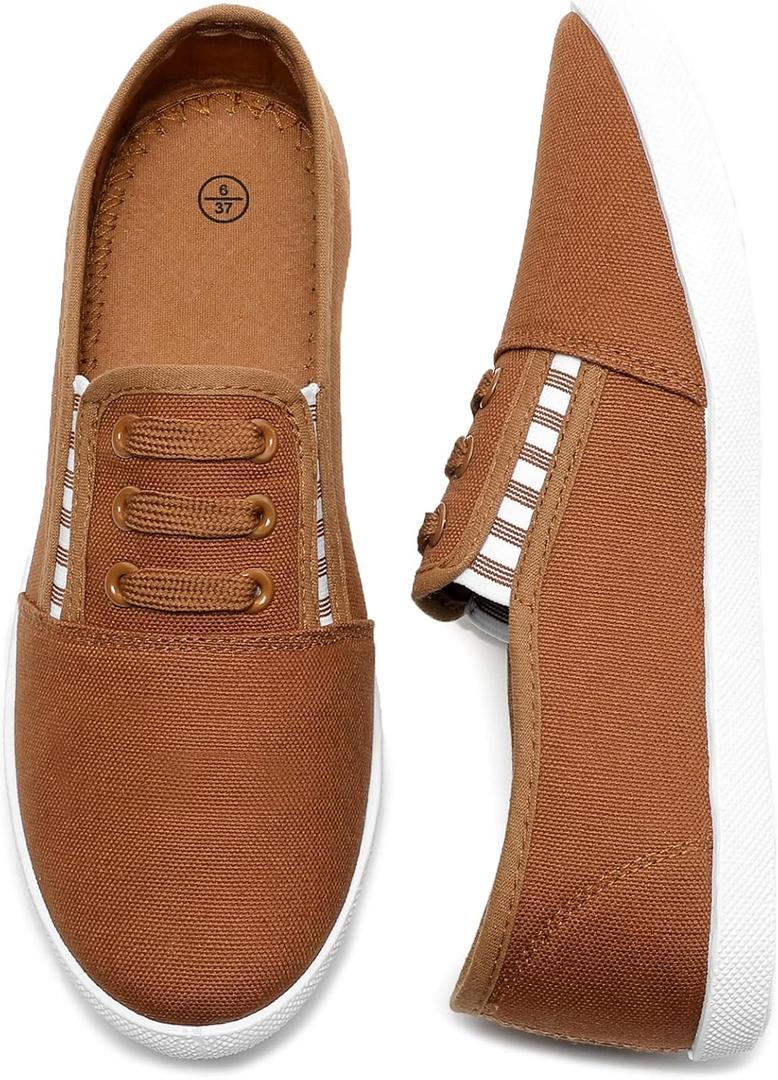 kufeiti Women's Canvas Slip On Shoes Sneakers for Women Fashion Comfortable White Black Elastic Sneakers for Women (9, Tan)