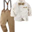 Boarnseorl Baby Boys Gentleman Outfits Pants Sets, Infant Long Sleeve Shirt + Pants + Bow Tie + Suspenders, 6-7T