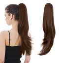 Brown Hair Extension Ponytail 24" Long Wavy Synthetic Fibers Clip in Ponytail Wig