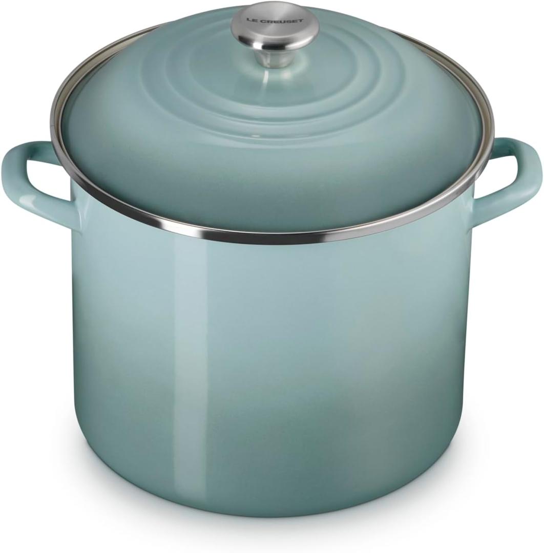 Le Creuset Enamel on Steel Traditional Stockpot, 12 qt., Sea Salt with Stainless Steel Knob, 12 Quarts