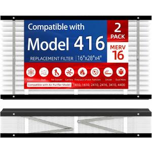 2 Pack,416 Replacement Filter, Compatible with AprilAire 416 Whole House Air Purifiers Models,1410,1610,2410,2416,3410,4400,MERV16 HVAC Furnace Filter Replacement,Actual Size:16"x28"x4" Air Filter