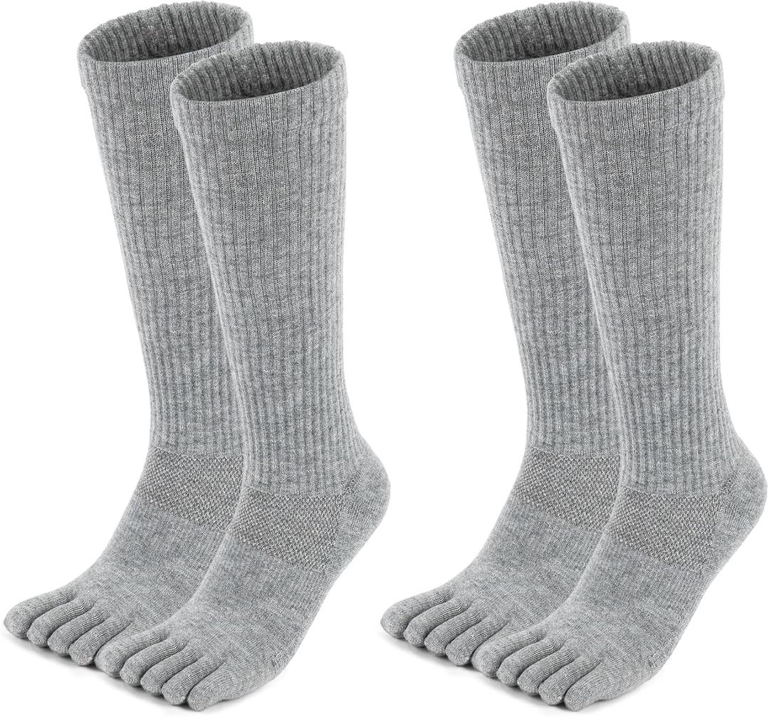 Merino Wool Toe Socks for Men&Women Hiking Cushion Five Finger Boot Socks Crew Length (2 Pairs) (Gray, S)