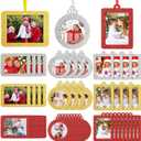 Queekay 48 Pieces Christmas Photo Ornaments Hanging Picture Frame Ornaments for Tree Glitter Small Picture Insert Frame for DIY Crafts Christmas Trees Decoration (Chic Style)