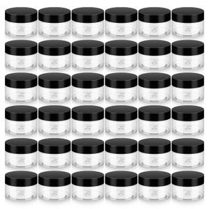 36 Pack 1 OZ Plastic Jars with Lids, BPA Free, Reusable, Refillable Transparent Cosmetic Containers for Bath Salts, Cosmetics, Powders, Beauty Product and Small Accessories (Black)