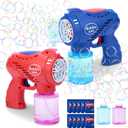 Roberly 2 PCS Bubble Guns for Kids Ages 4-8, 5 Hole Automatic Bubble Machine Gun Blower with 2 Bottles Refill Solution Summer Outdoor Toys Boys Girls Birthday Gift Party Favor