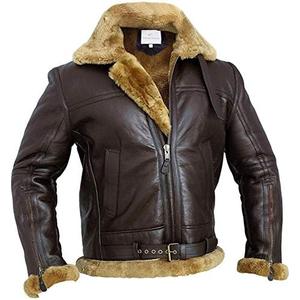 RAF Bomber Ginger Men B3 Bomber Jacket Aviator Real Shearling Bomber Sheepskin Leather Jacket, Size XL