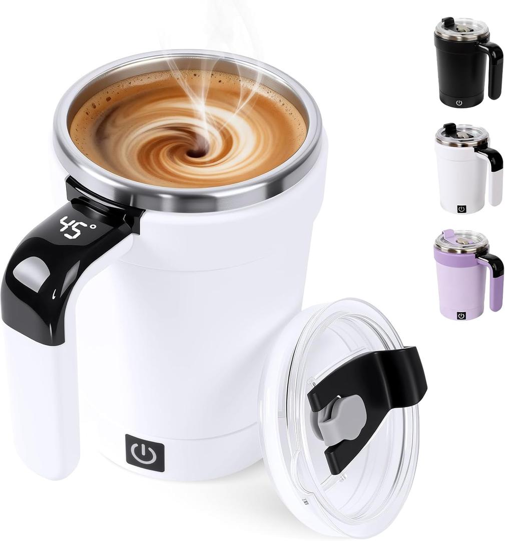 Self Stirring Coffee Mug, 2026 New Automatic Magnetic Stirring Coffee Mug with Temperature Display,Detachable Base Self-Stirring Mug, Smart Mixing Cup for Coffee, Chocolate, Milk,Tea(White)