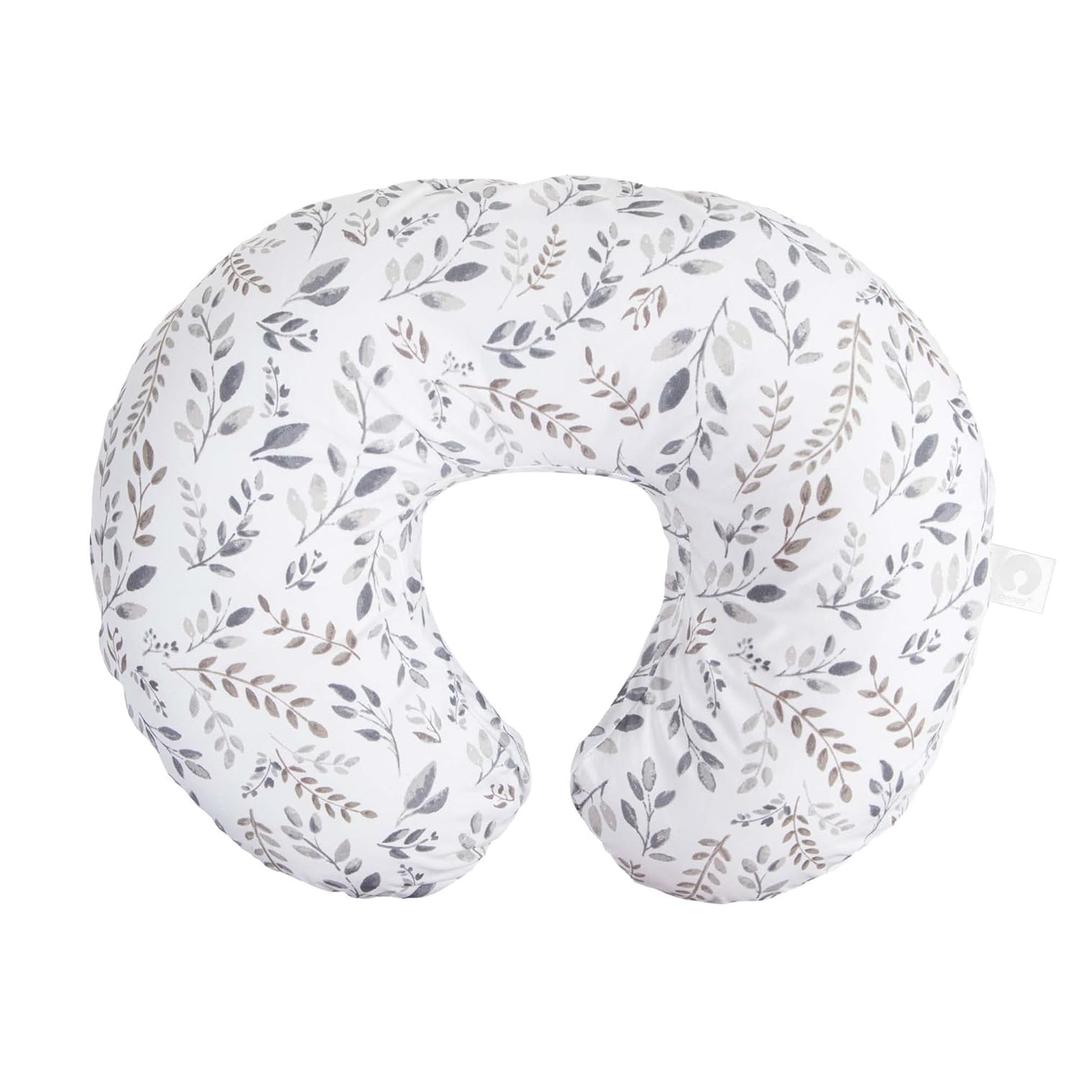 Boppy Original Nursing Pillow, Gray Taupe Leaves, Ergonomic Nursing Essentials for Bottle and Breastfeeding, Firm Fiber Fill, with Removable Pillow Cover, Machine Washable