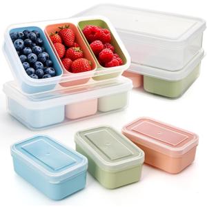 4 Set Snack Containers with 3 Compartments, Small Reusable Bento Box Lunch Container with Lids, Mini Removable Divided Meal Prep Box for Work Travel in Compact Size, Microwave Safe