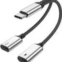 USB C Splitter Type C Y Splitter Cable(NOT for Monitor) C Male to 2USB-C Female Cord Double USB C Port Hub for Mac,Xbox One,PS5,Quest3(Charging Split NOT Supported) (1pack, Silver)