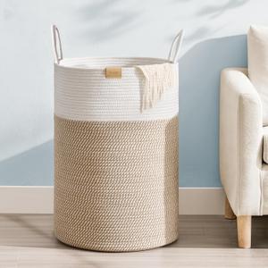 Laundry Hamper 75L,Large Laundry Basket for Clothes,Decorative Storage Basket for Blankets,Cotton Rope Woven basket for bedroom,Brown White (75L/19.8Gal)
