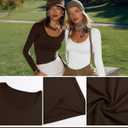 Ficerd 4 Pack Women's Scoop Neck Tops Long Sleeve Slim Fit T-Shirts Stretchy Tight Casual Plain Layering Shirts Tees (M)