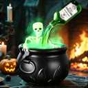Large Cauldron Halloween Decor with Skeleton, Magic Floating Potion Bottles & Fog Diffuser - Halloween Decorations Indoor- Black Witches Cauldron Bowl Hocus Pocus Decor for Home Room Kitchen Decor