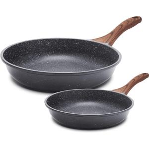 SENSARTE Nonstick Frying Pan Skillets, Swiss Granite Coating Omelette Pans, Healthy Cookware Chef's Pan, Free of Intentionally Added PFOA (8+12.5 Inch) (Gray)