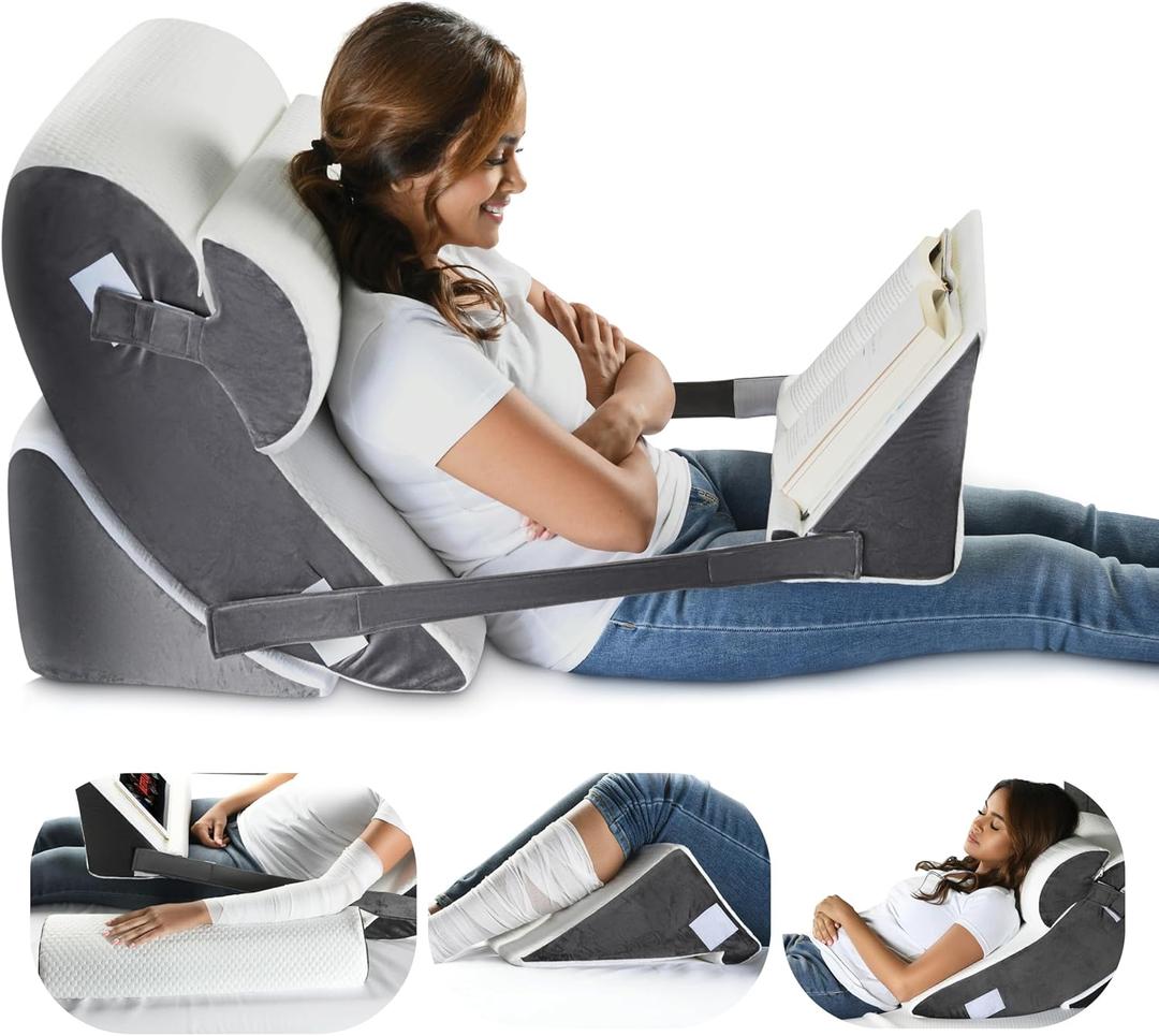 Gleur Wedge Pillow Set For After Surgery- Memory Foam Orthopedic Bed Wedge Pillow Post Surgery Adjustable Incline for All Sleeping, Sitting Positions, Acid reflux Includes a Desk Pillow Patent Pending