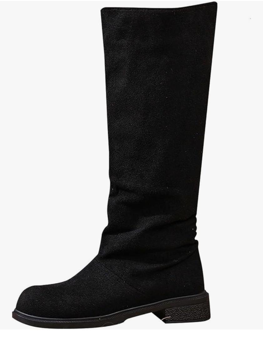 Womens Suede Knee-High Boots Round Toe Wide Cut Chunky Heel Slip-On Western Long Booties Dress Shoes
41 size