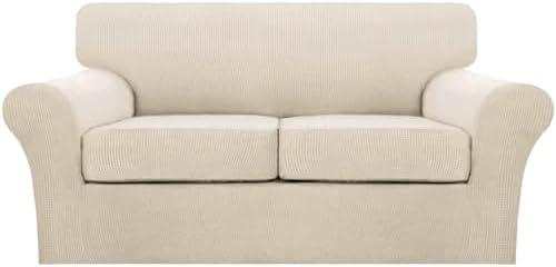 Turquoize 3 Piece Sofa Covers for 2 Cushion Couch Sofa Slipcover Soft Couch Cover for Dogs-Washable Sofa Furniture Covers with 2 Individual Cushion Covers (2 Cushion Sofa,Biscotti Beige)
