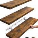 BAYKA Floating Shelves, Wall Mounted Rustic Wood Shelves for Bathroom, Bedroom, Living Room, Shelf for Books/Storage/Decor(Rustic Brown,Set of 322.5 inches)