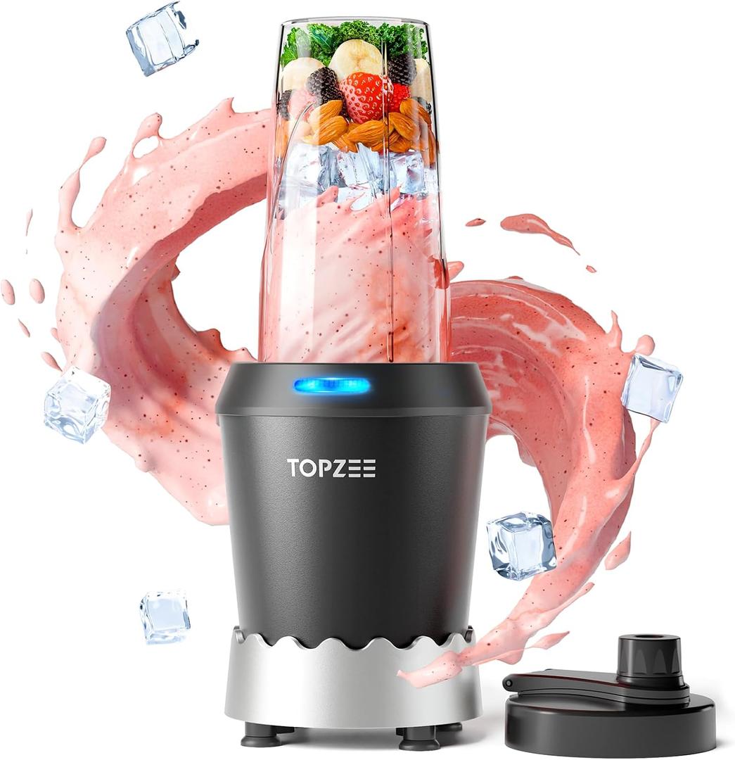 TOPZEE Personal Smoothie Blender - 1000W Single Serve Smoothie Maker with 24oz Portable Travel Cups, Ideal for Protein Shakes, Frozen Drinks, and Kitchen Use (Black)
