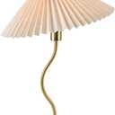 KUNJOULAM Small Pleated Table Lamp, Bedside Nightstand Lamp with Beige Lampshade, Morden Mini Lamp for Bedroom Home Office Decor, E12 Bulb Included (Copper)