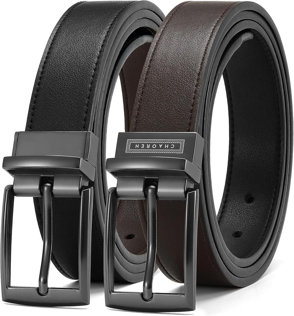 CHAOREN Boys Belt, Most Size Kids 1 1/4" Dress Reversible Belt for Youth - One Leather Belt Two Style (Large, Black/Dark Brown)