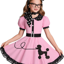50s Costumes for Girls 50s Poodle Dress with Polka-Dot Printed Scarf for Kids Halloween Costume Large
