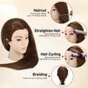 Mannequin Head with 90% Human Hair, 24" Female Real Hair Cosmetology Mannequin Head Hair Styling Manikin Head Doll Head for Hairdresser Practice Training with Clamp Holder and Tools (Brown)