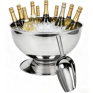 12L Large Ice Bucket for Parties,Silver Stainless Steel Beverage Tub with Scoop Champagne Bucket for Mimosa Bar Supplies, Wine Cooler Bucket, Drink Bucket for Celebrations