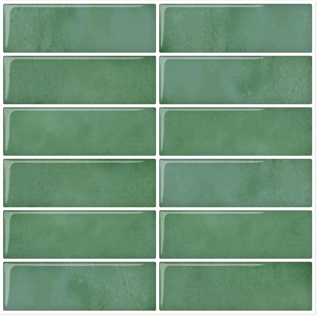 DEWOO Green Peel and Stick Backsplash Subway Tile for Kitchen, 10-Sheet (12"×12")