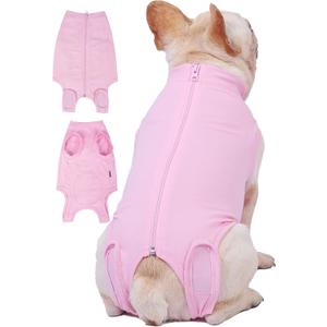 Caslfuca Dog Surgery Recovery Suit - After Spay, Abdominal Wounds Post Surgical Recovery, Anti Licking Breathable Dog Onesies for Small, Medium & Large Pet, Alternative Bandages Cone E-Collar, S(Back9 - 12" Chest14 - 17" Weight 8.5 - 15lb), Pink Suit