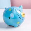Ceramic Piggy Bank for Boys Cute Coin Bank for Kids Birthday Gift Piggy Banks Blue (5x5x4inch)