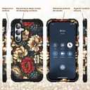 for Galaxy S25 5G Case,3 in 1 Oil Painting Flower Pattern Heavy Duty Shockproof Protection Silicone Rubber Bumper+Hard Plastic Protective Cover for Samsung Galaxy S25,Black Flower