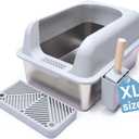 CVG GOODS XL Stainless Steel Sifting Litter Box-23"x15"x13" – Cat Litter Box, Multi-Cat, Large Cats, High Side/ Anti-Urine Leakage Shell (Easy Shell) Easy to Clean, Odor Control