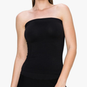 Medium Length Side Ribbed Seamless Tube Top, Made in USA, Black, S