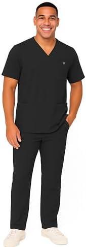 M&M SCRUBS Men's Scrub Set – Stretch V-Neck Multi-Pocket Mens Medical Uniform Scrubs Top & Cargo Pants Size L