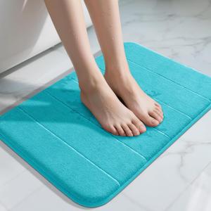 Yimobra Memory Foam Bath Mat, Super Soft Absorbent Bathroom Rug Non Slip 24x17 Inch, Quick Dry, Machine Washable Floor Carpet for Tub Shower, Home Decor Accessories, Lake Blue