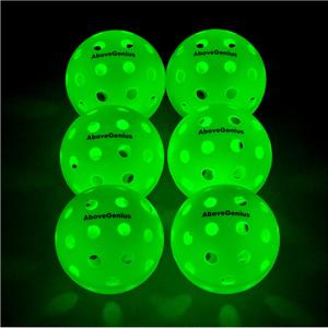 Glow in The Dark Pickleball,6 Pack Outdoor Pickleballs, LED Light Up High Visibility and Long-Lasting for Nighttime Play,Pickleball Gift (Green)