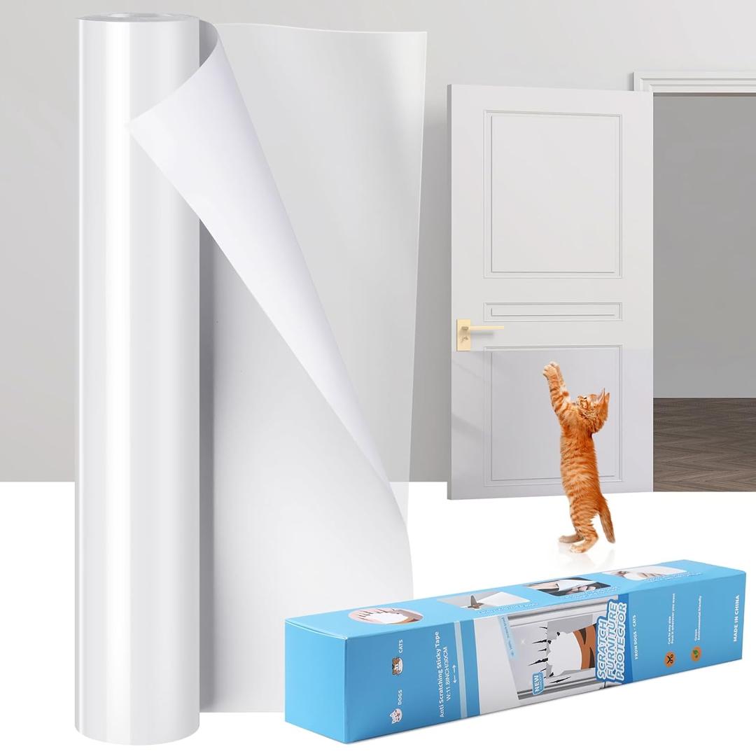 Anti Cat Scratch Furniture Protector from Cat Claws, Easy-to-Apply Scratching Deterrent Tape Self-Adhesive Single-Sided Couch Protector for Sofa, Doors, Bed, Table (196.8 x 11.8)