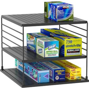 Upgraded Cabinet Organizers and Storage -Divided Compartment Holder for Plastic Bag, Wrap, Foil, Snack and Box for Kitchen and Pantry Organization and Storage, Kitchen Organization (Black)