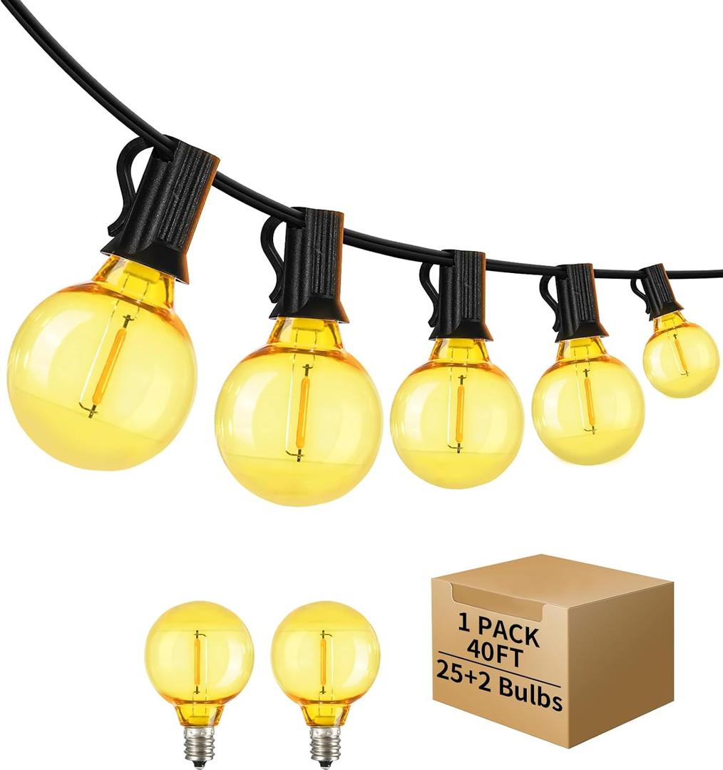 40FT LED Outdoor String Lights Waterproof, G40 LED Globe Outdoor Lights for Patio with 27 Edison Vintage Shatterproof Bulbs, Connectable Backyard Lights for Garden, Bistro, Porch, Cafe