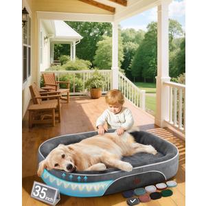 OhGeni Orthopedic Dog Couch Pet Sofa Large Sized Cat Beds Mom Gifts with Comfort Foam Support, Soft Comfortable Fabric, Machine Washable Waterproof Removable Cover, 35-Inch (Gray)