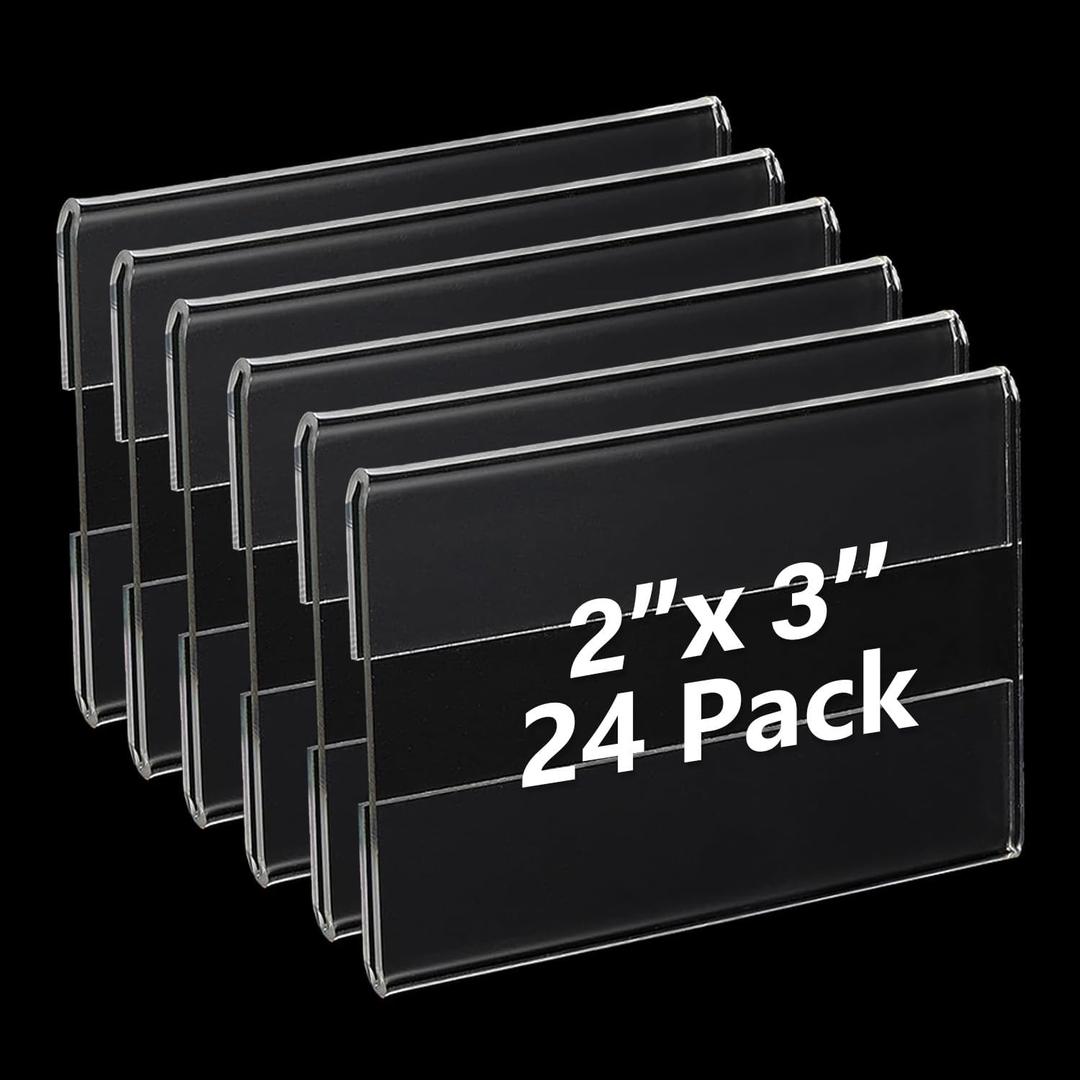 24 Pack Wall Mount Acrylic Sign Holder 2x3 Inch, Clear Plastic Door Sign Holders, Acrylic Picture Frames with Tape Adhesive, Floating Hanging Poster Holder for Office, Home, Store, Restaurant, 3x5 inch