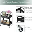 Melody House 2 Tier All-Metal Rolling Storage Cart with Handle and Locking Wheels - Kitchen, Laundry, Office, Bathroom Organizer, Black
