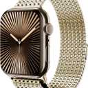 LULULOOK Milanese Mesh Loop Compatible with Apple Watch Band 49/46/45/44/42/41/40/38mm for Men Women, Stainless Steel Magnetic Buckle Strap for iWatch Ultra 3/2 Ultra Series 11 10 9 8 7 6 SE 5 4 3 (Light Gold)