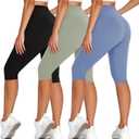 High Waisted 3 Pack Women's Capri Pants - Knee Length Yoga Shorts, Biker Workout Leggings for Women,Summer Activewear, Large-X-Large