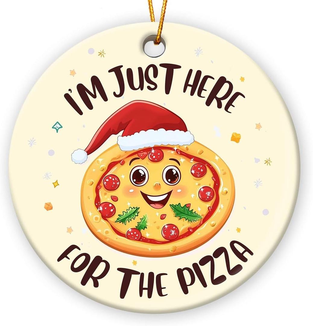 5 x Pizza Ornaments for Christmas Tree 2025, Double Sided Ceramic Food Ornaments for Christmas Tree Decorations, Food Lovers Gifts for Women Men Friends Coworker, for Pizza Lovers