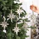 Leinuosen 5 Pcs Christmas Glitter Glass Star of Bethlehem 5 x 4 Inch Blown Glass Decorative Hanging Ornaments for Christmas Tree Xmas Party Decorations Holiday(Silver)