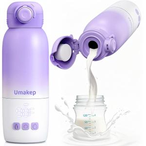 Portable Bottle Warmer for Travel - 12oz Portable Milk Warmer with Dual Heating Modes for Breast Milk & Water Fast Heating Smart Temperature Control for Outdoor Activities and Nighttime Feeding (Purple)