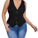 SOLY HUX Women's Plus Size Button Up Suit Vest Blazer V Neck Sleeveless Waistcoat Plain Black 0XL